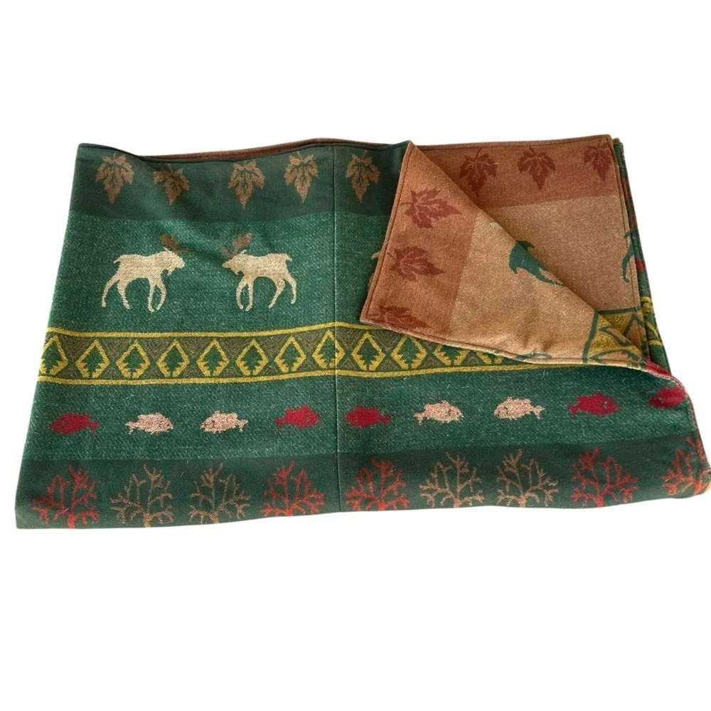 Pendleton Moose Lodge Cabin 100% Wool Reversible Duvet Cover Canoes Fish Leaves